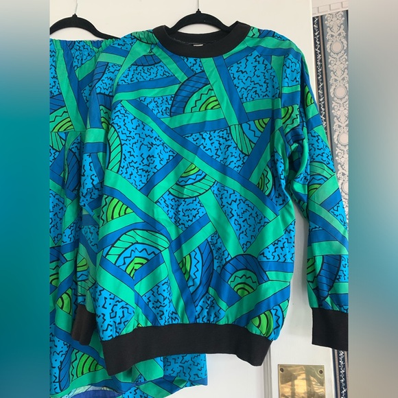 Vtg 80s Private Club Top Skirt Set Multicolor Lg Green Blue Turquoise Retro - Picture 3 of 15